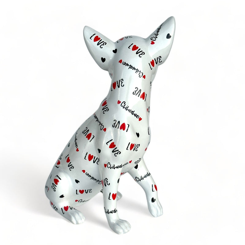 LOVE DOGS Chihuahua figurine,  Love Chihuahuas text & hearts design, 25cm