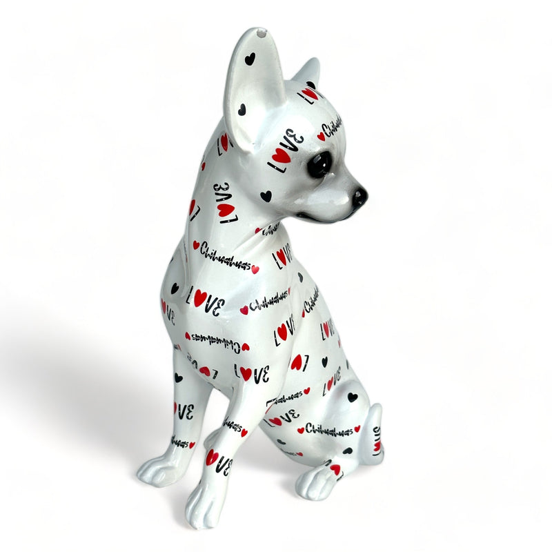 LOVE DOGS Chihuahua figurine,  Love Chihuahuas text & hearts design, 25cm (GET 3 FREE STICKERS WITH THIS ITEM)