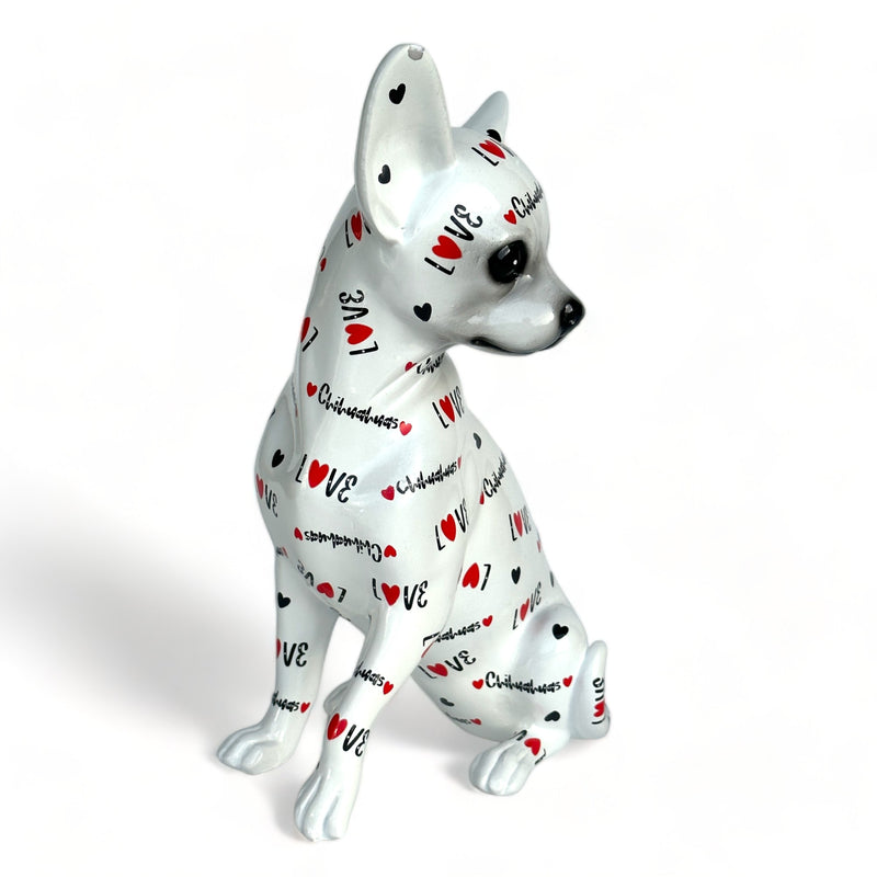 LOVE DOGS Chihuahua figurine,  Love Chihuahuas text & hearts design, 25cm