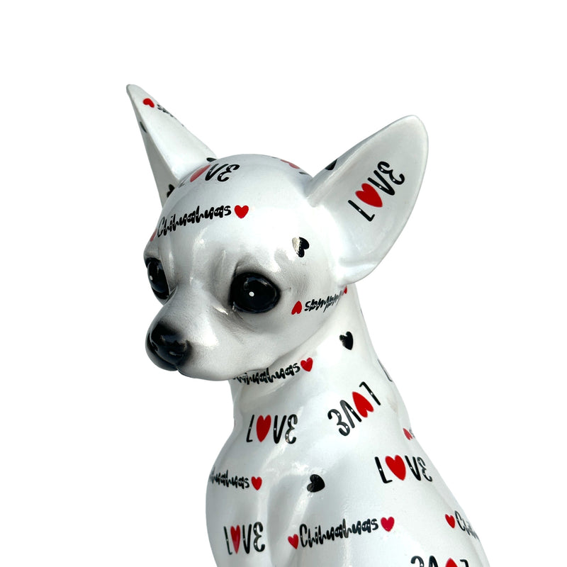 LOVE DOGS Chihuahua figurine,  Love Chihuahuas text & hearts design, 25cm