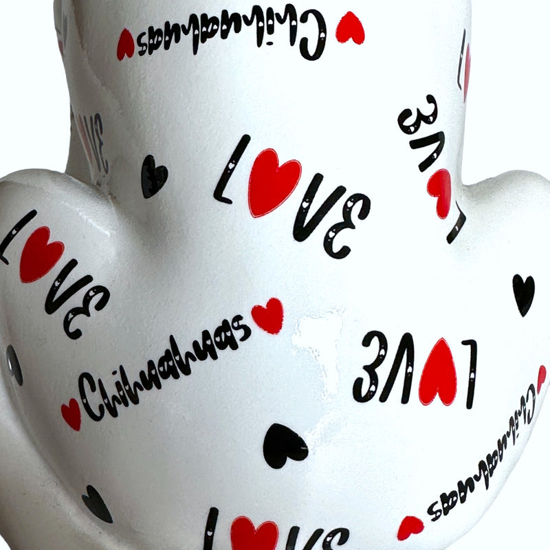 LOVE DOGS Chihuahua figurine,  Love Chihuahuas text & hearts design, 25cm (GET 3 FREE STICKERS WITH THIS ITEM)