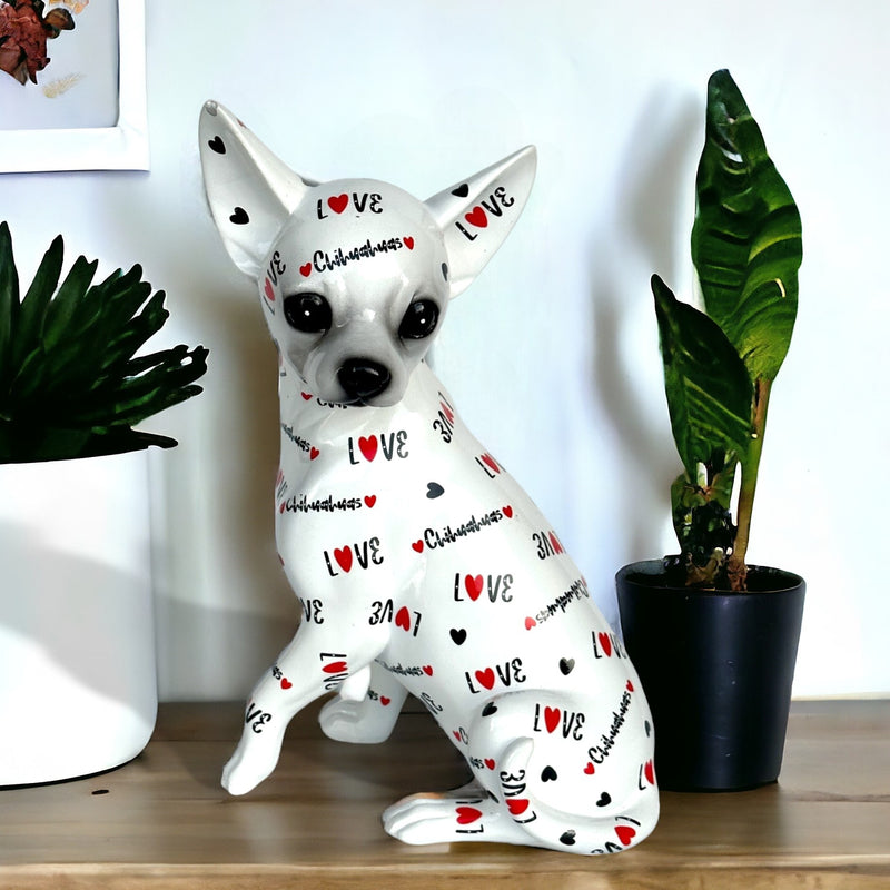 LOVE DOGS Chihuahua figurine,  Love Chihuahuas text & hearts design, 25cm