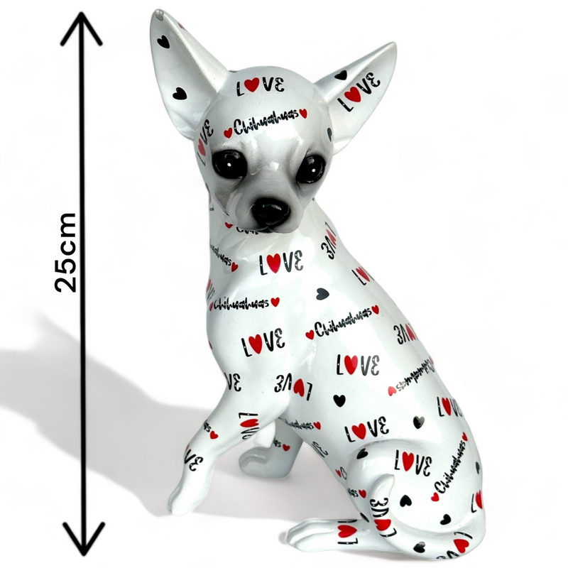 LOVE DOGS Chihuahua figurine,  Love Chihuahuas text & hearts design, 25cm (GET 3 FREE STICKERS WITH THIS ITEM)