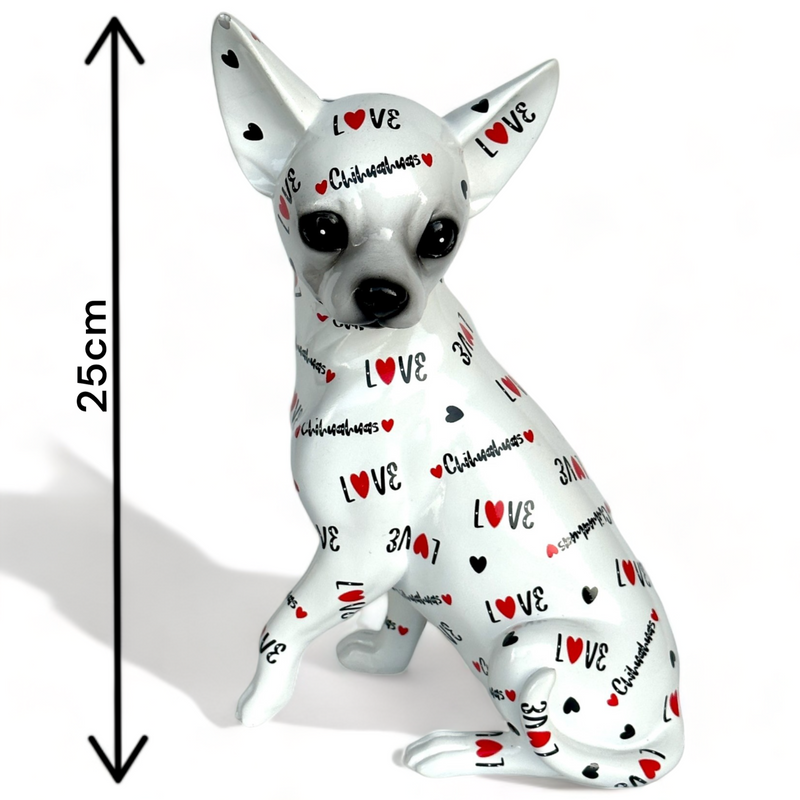 LOVE DOGS Chihuahua figurine,  Love Chihuahuas text & hearts design, 25cm