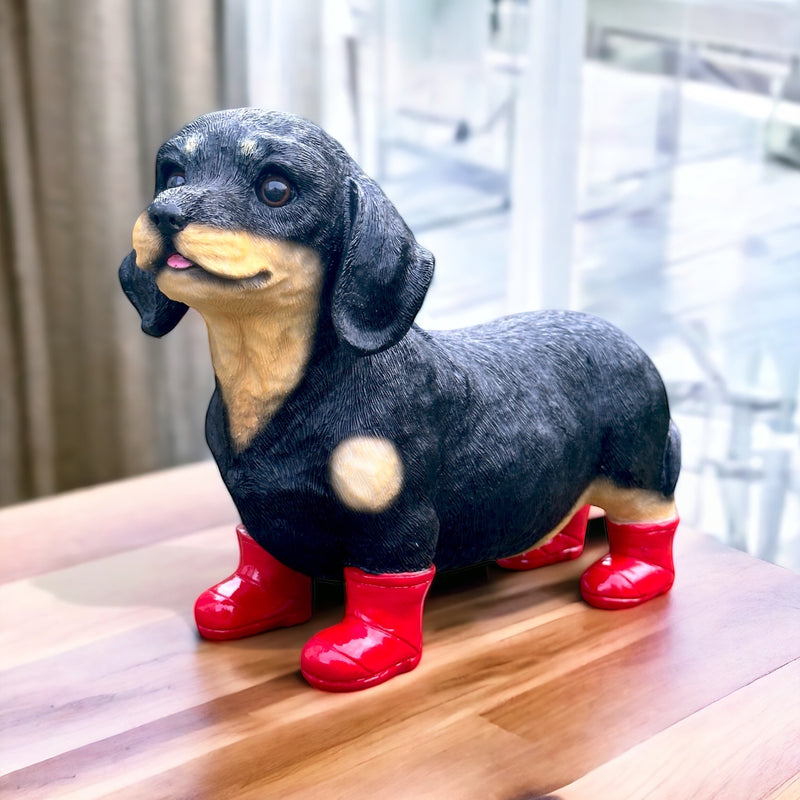 Dachshund in bright Red Wellington Boots ornament, great Sausage Dog lover gift