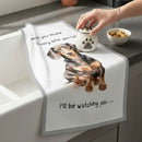 'Love Dogs' Dog breeds Tea Towel, with 'Watching you' funny wording, 100% cotton (Dachshund)