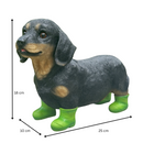 Large Dachshund in bright green Wellington Boots 'Welly Dog' figurine home or garden decoration (25cm)