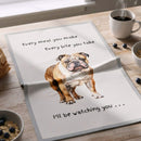 'Love Dogs' Dog breeds Tea Towel, with 'Watching you' funny wording, 100% cotton (English Bulldog)