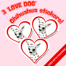 Set of 3 stickers with cute 'Love Dogs' Chihuahua
