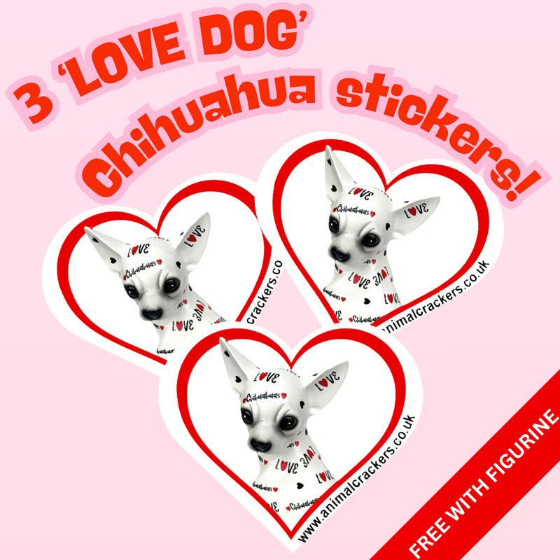 Set of 3 stickers with cute 'Love Dogs' Chihuahua