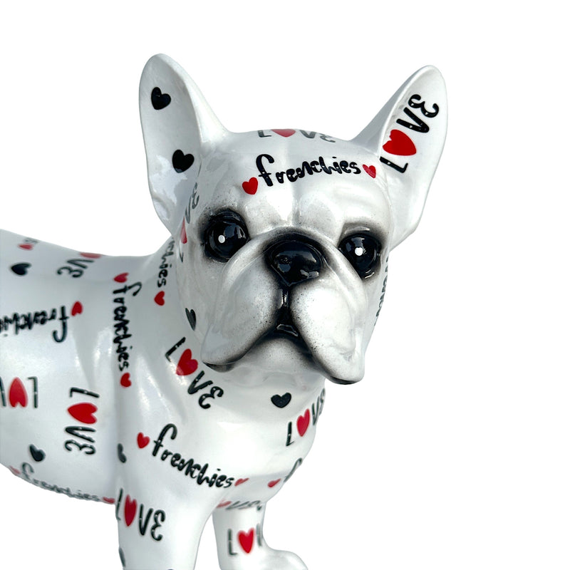 LOVE DOGS French Bulldog figurine, Love Frenchies text & hearts design, 24cm