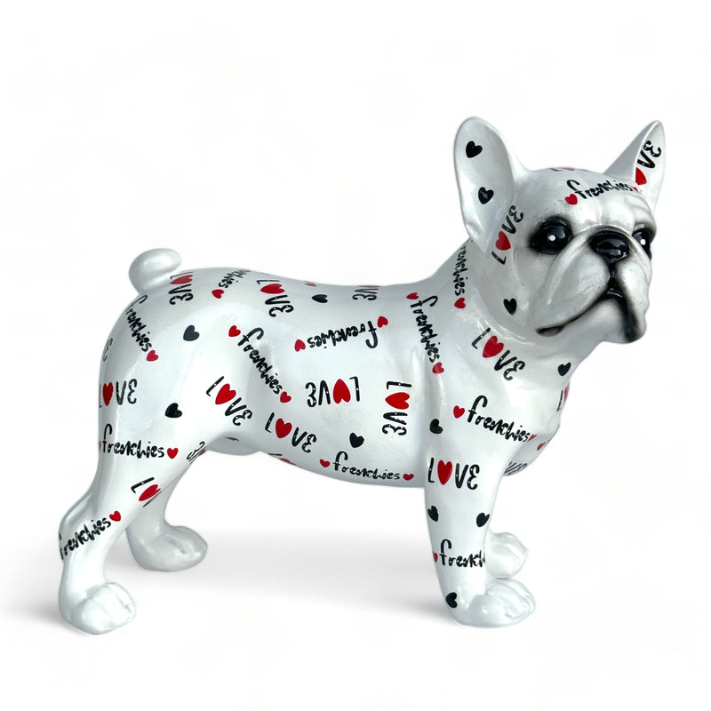 LOVE DOGS French Bulldog figurine, Love Frenchies text & hearts design, 24cm