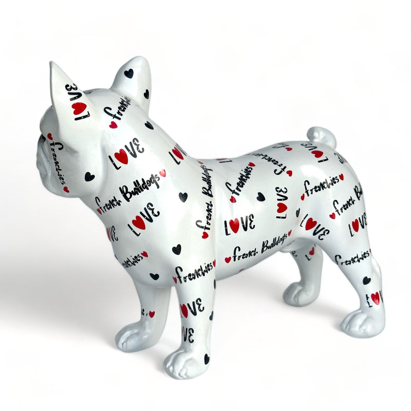 LOVE DOGS French Bulldog figurine, Love Frenchies text & hearts design, 24cm