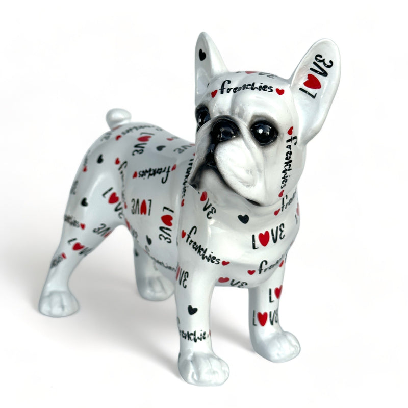 LOVE DOGS French Bulldog figurine, Love Frenchies text & hearts design, 24cm