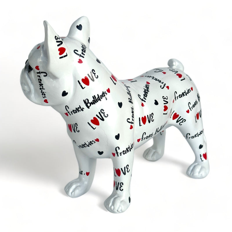 LOVE DOGS French Bulldog figurine, Love Frenchies text & hearts design, 24cm