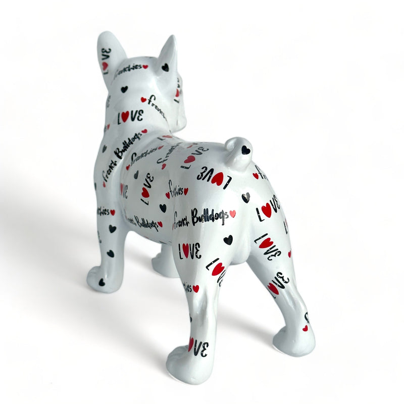 LOVE DOGS French Bulldog figurine, Love Frenchies text & hearts design, 24cm