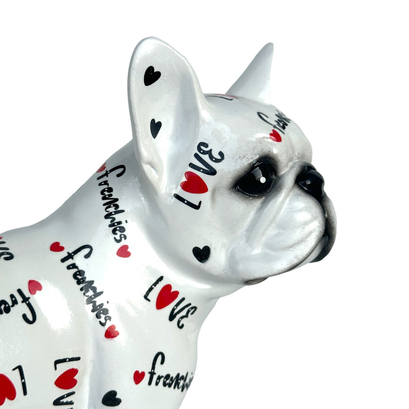 LOVE DOGS French Bulldog figurine, Love Frenchies text & hearts design, 24cm