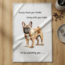 'Love Dogs' Dog breeds Tea Towel, with 'Watching you' funny wording, 100% cotton (French Bulldog)