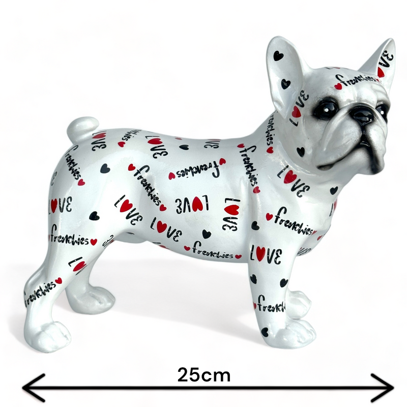 LOVE DOGS French Bulldog figurine, Love Frenchies text & hearts design, 24cm