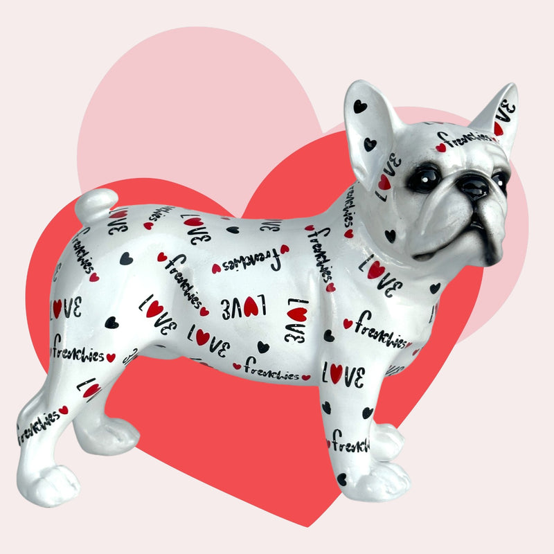 LOVE DOGS French Bulldog figurine, Love Frenchies text & hearts design, 24cm