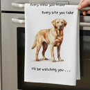 'Love Dogs' Dog breeds Tea Towel, with 'Watching you' funny wording, 100% cotton (Golden Labrador)