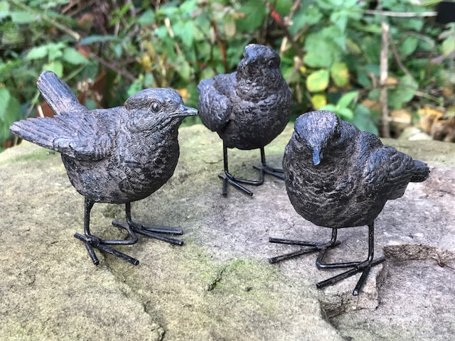 Set of 3 bronze effect Wrens indoor or outdoor decoration great bird lover gift