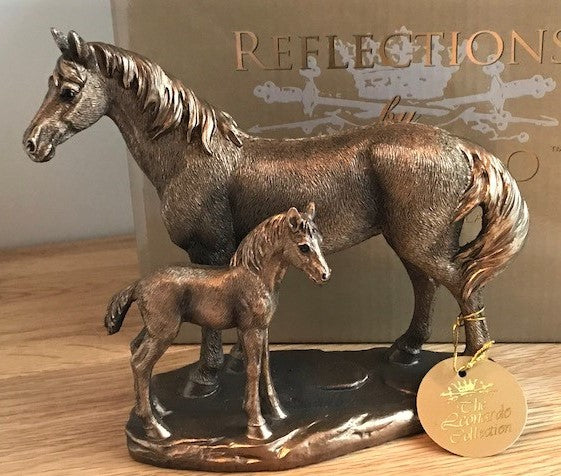Horse Mare & Foal ornament figurine, Leonardo Bronzed Reflections range, gift boxed