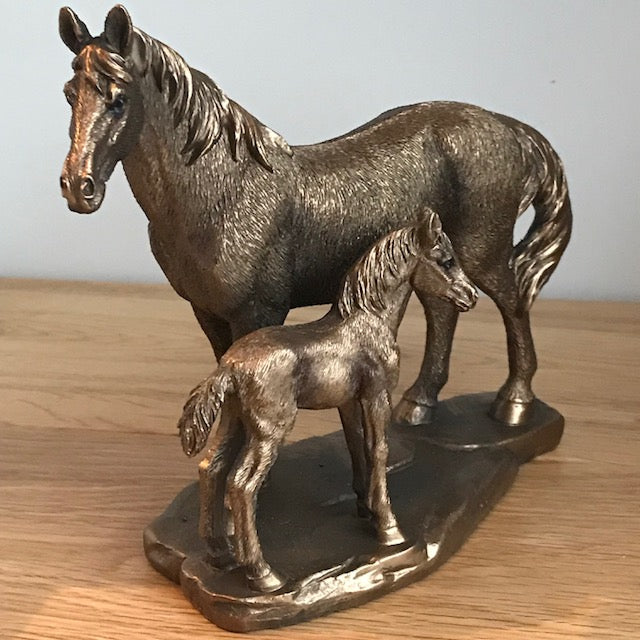 Horse Mare & Foal ornament figurine, Leonardo Bronzed Reflections range, gift boxed