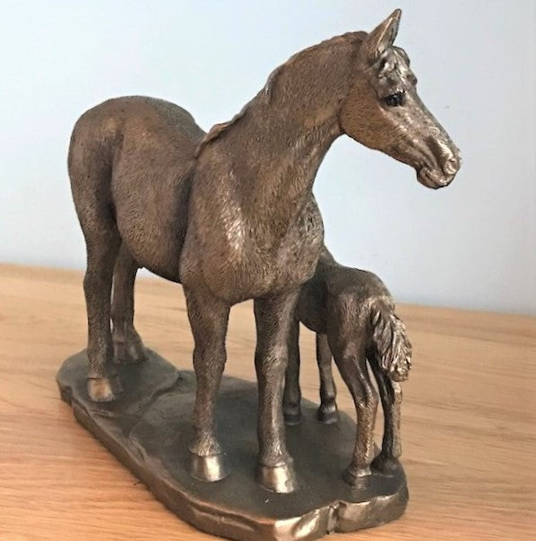 Horse Mare & Foal ornament figurine, Leonardo Bronzed Reflections range, gift boxed