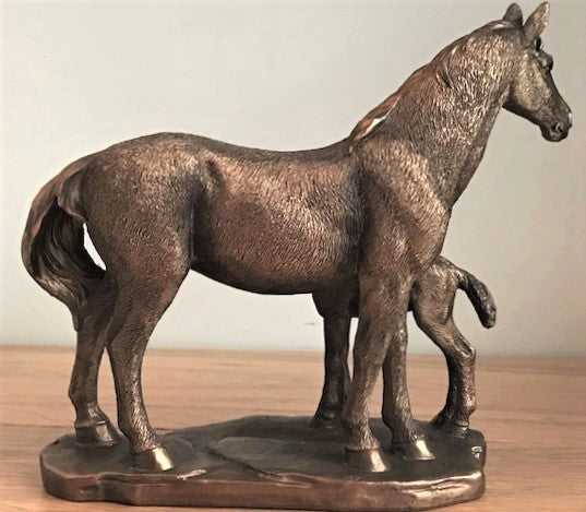 Horse Mare & Foal ornament figurine, Leonardo Bronzed Reflections range, gift boxed