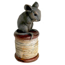 Old antique effect mouse on cotton reel ornament, great sewing fan gift or mouse lover decoration