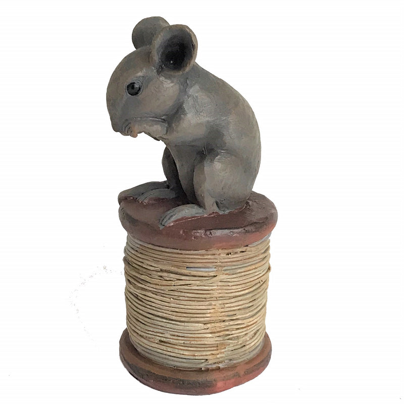 Old antique effect mouse on cotton reel ornament, great sewing fan gift or mouse lover decoration