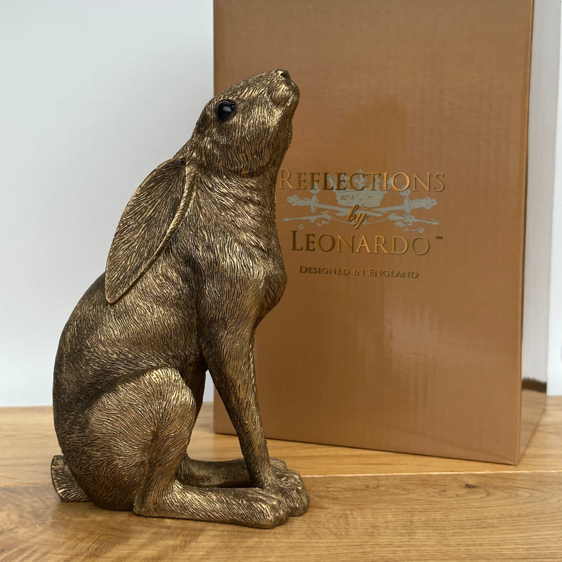 Leonardo Reflections Bronzed range Moongazing Hare, gift boxed, height 18cm