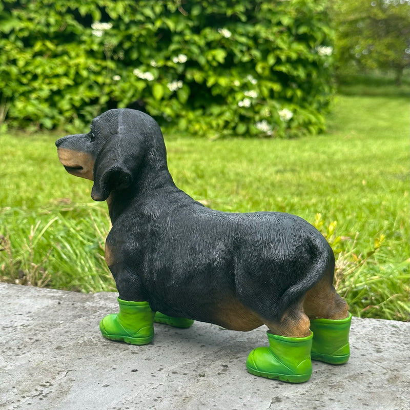 Dachshund in bright green wellies/ Wellington Boots ornament, great Sausage Dog lover gift