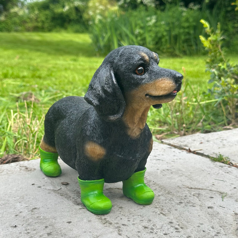 Dachshund in bright green wellies/ Wellington Boots ornament, great Sausage Dog lover gift