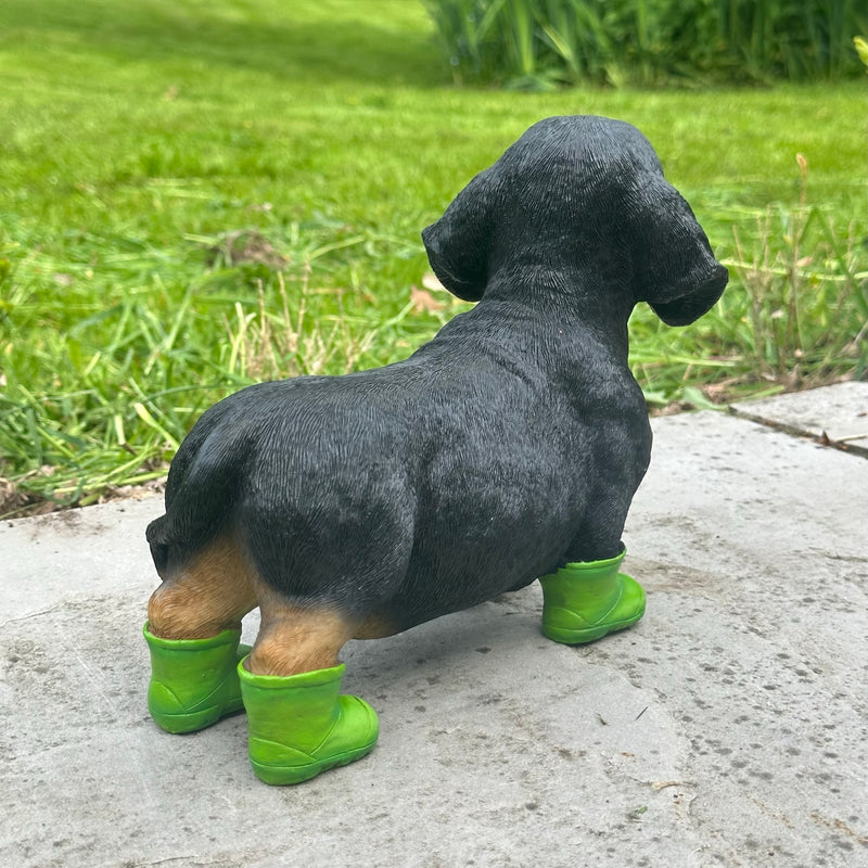 Dachshund in bright green wellies/ Wellington Boots ornament, great Sausage Dog lover gift