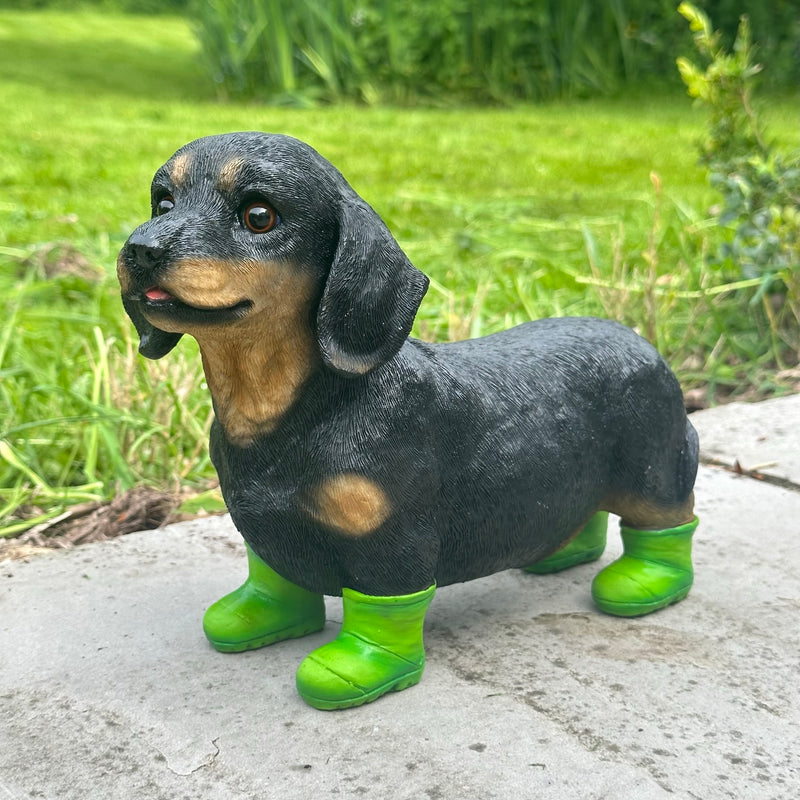 Dachshund in bright green wellies/ Wellington Boots ornament, great Sausage Dog lover gift