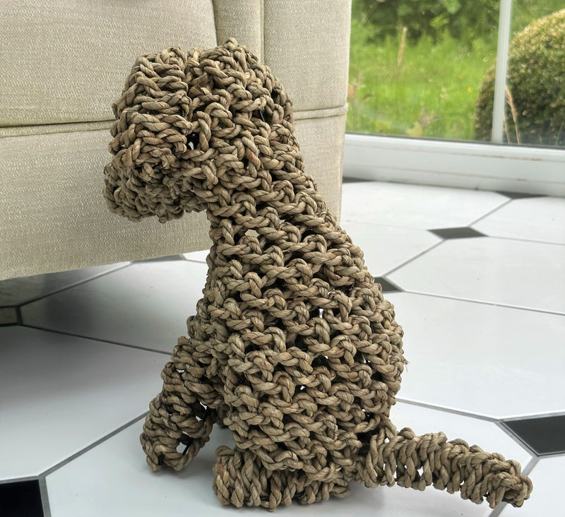 Natural Seagrass Dog figurines, natural weave on metal frame, choice of 2 sizes
