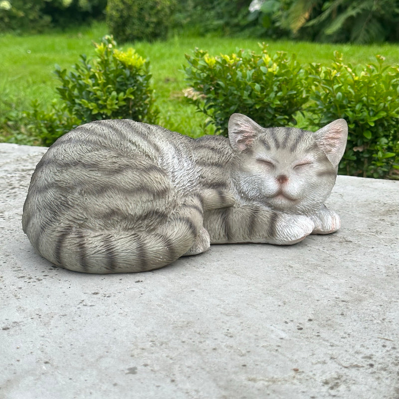 Sleeping Grey Cat ornament, home or garden decoration