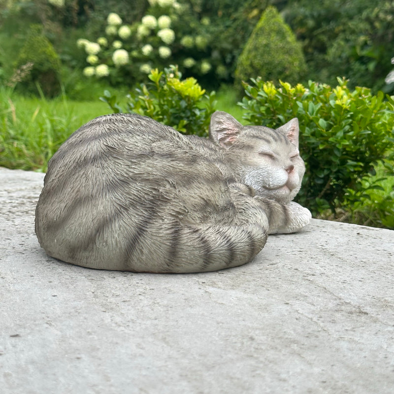 Sleeping Grey Cat ornament, home or garden decoration