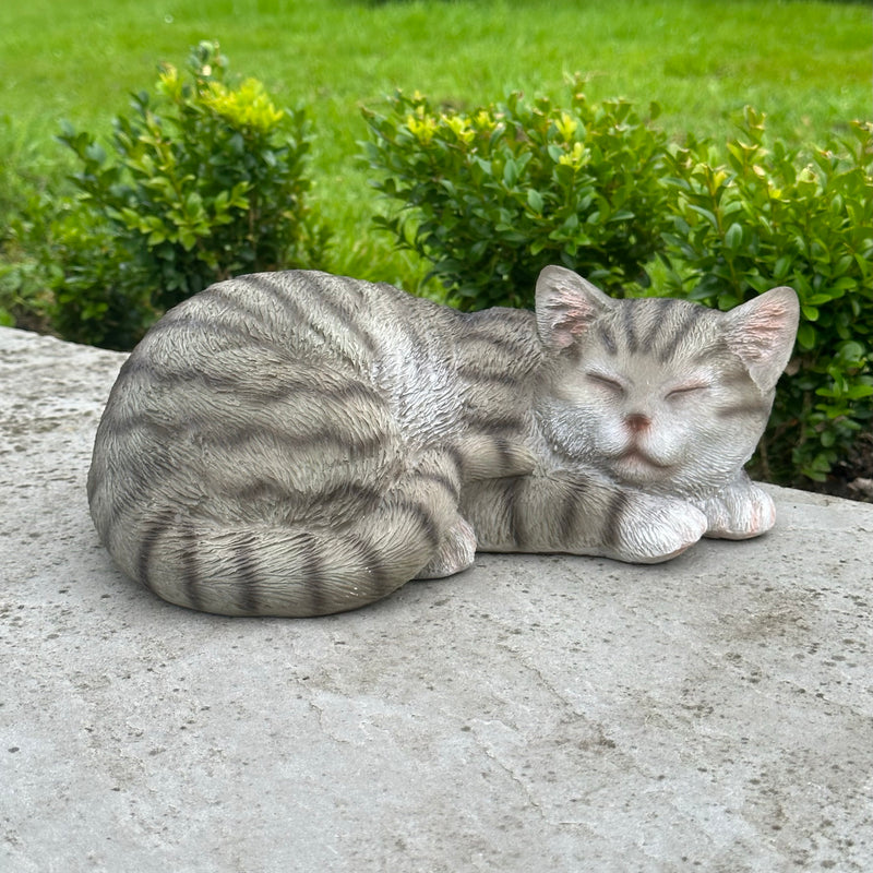 Sleeping Grey Cat ornament, home or garden decoration