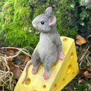 Mouse on cheese wedge fairy woodland garden ornament, mice lover gift