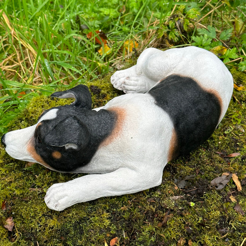 Jack Russell laying figurine, large 46cm ornament, idea memorial, grave marker or garden decoration