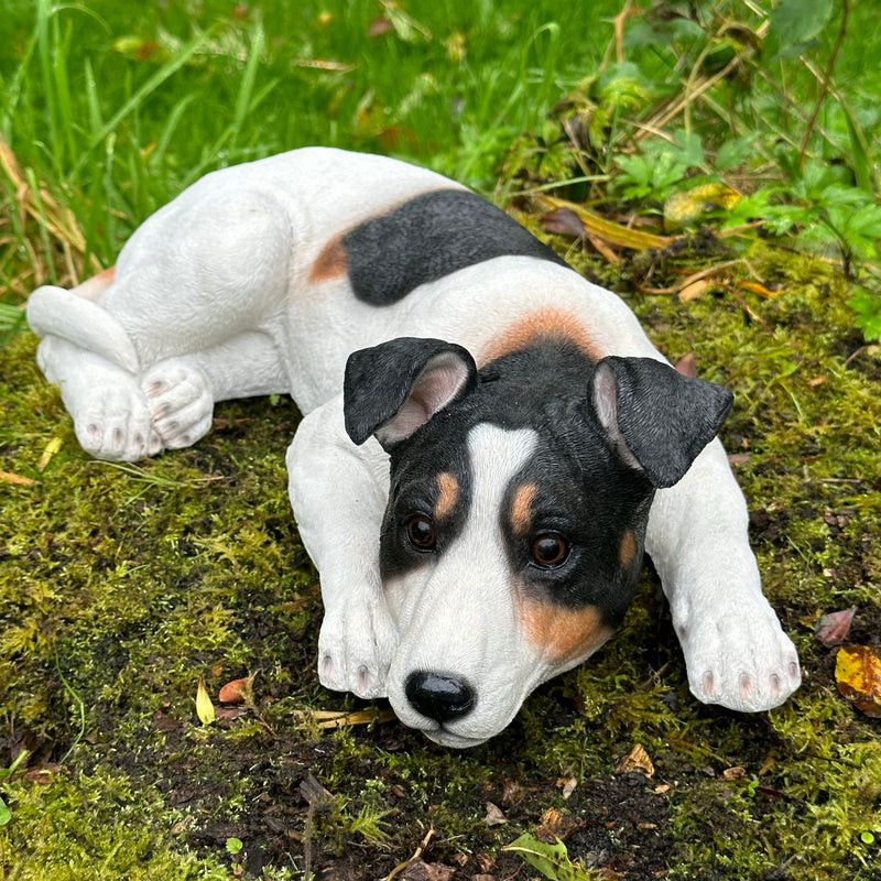 Jack Russell laying figurine, large 46cm ornament, idea memorial, grave marker or garden decoration