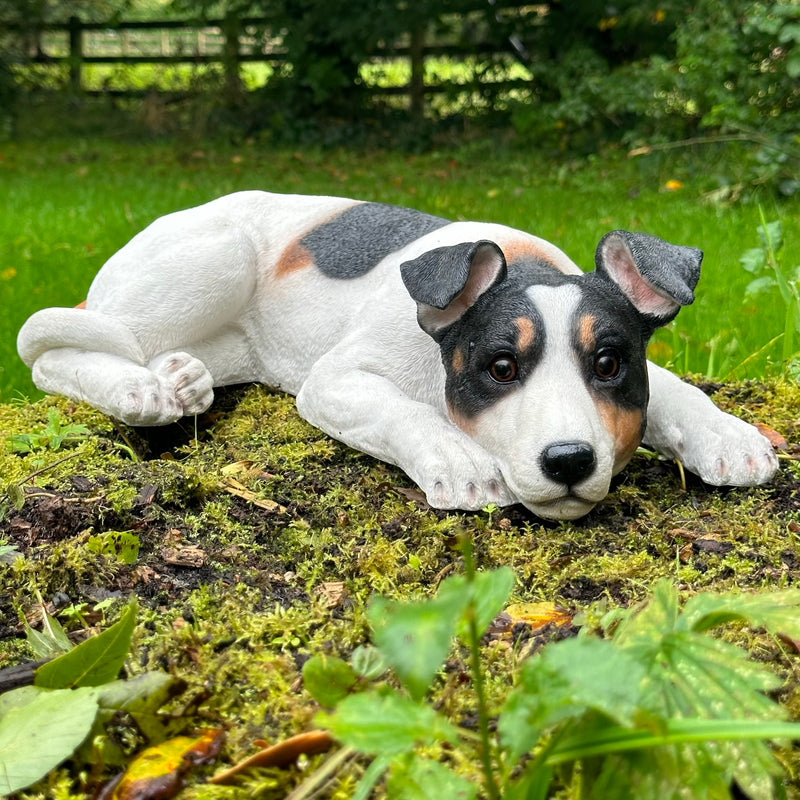 Jack Russell laying figurine, large 46cm ornament, idea memorial, grave marker or garden decoration