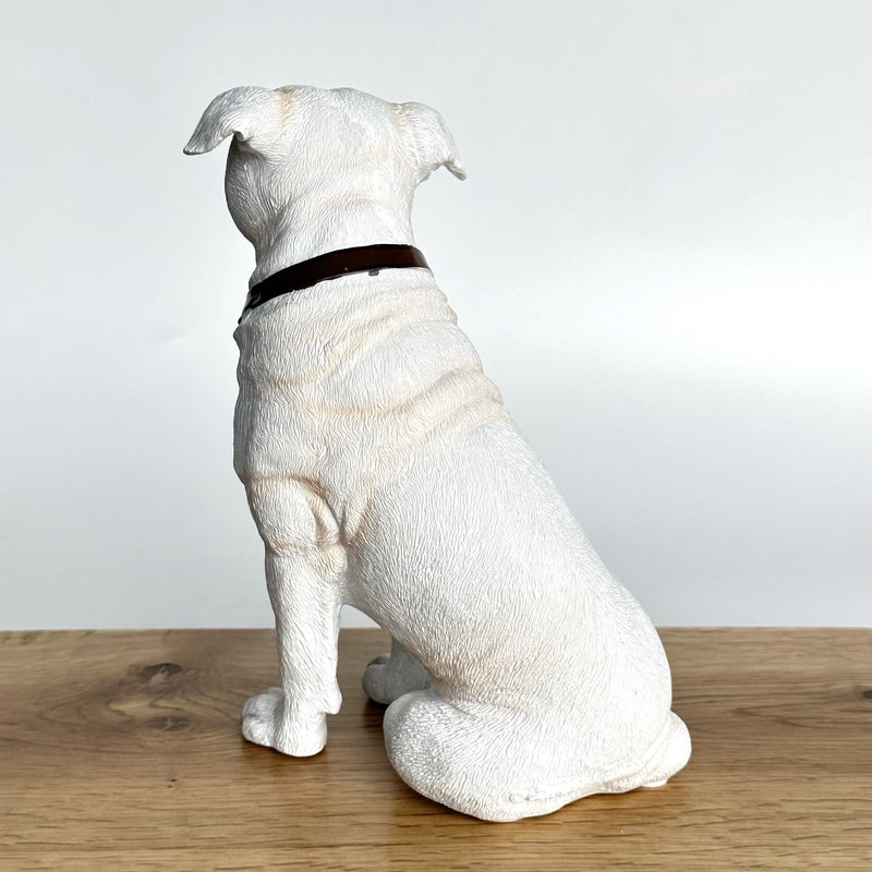 White sitting Staffordshire Bull Terrier ornament 18cm high, Leonardo range, gift boxed