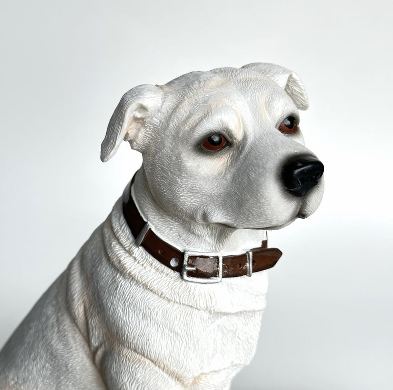 White sitting Staffordshire Bull Terrier ornament 18cm high, Leonardo range, gift boxed