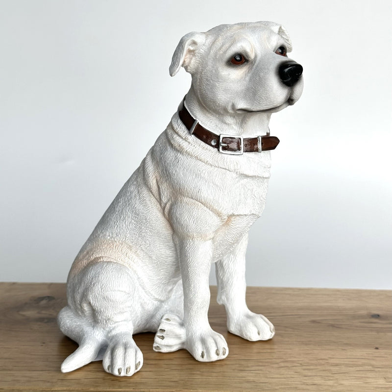 White sitting Staffordshire Bull Terrier ornament 18cm high, Leonardo range, gift boxed