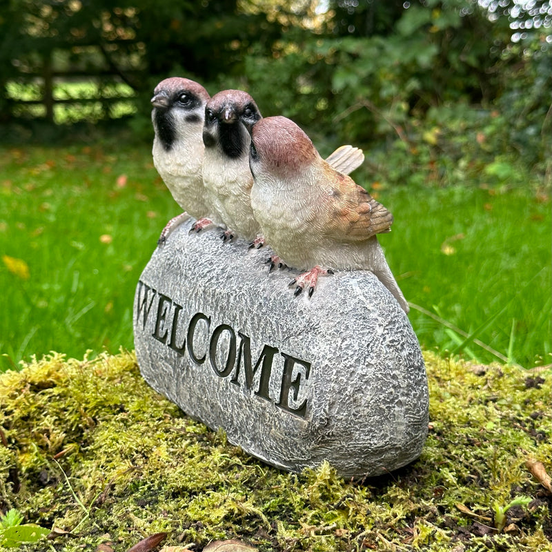 WELCOME Birds sign garden or patio decoration, stone effect, garden bird lover gift