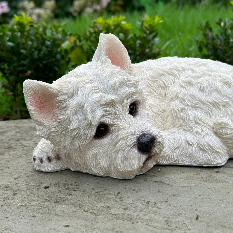 Laying West Highland Terrier figurine, indoor or garden ornament or memorial